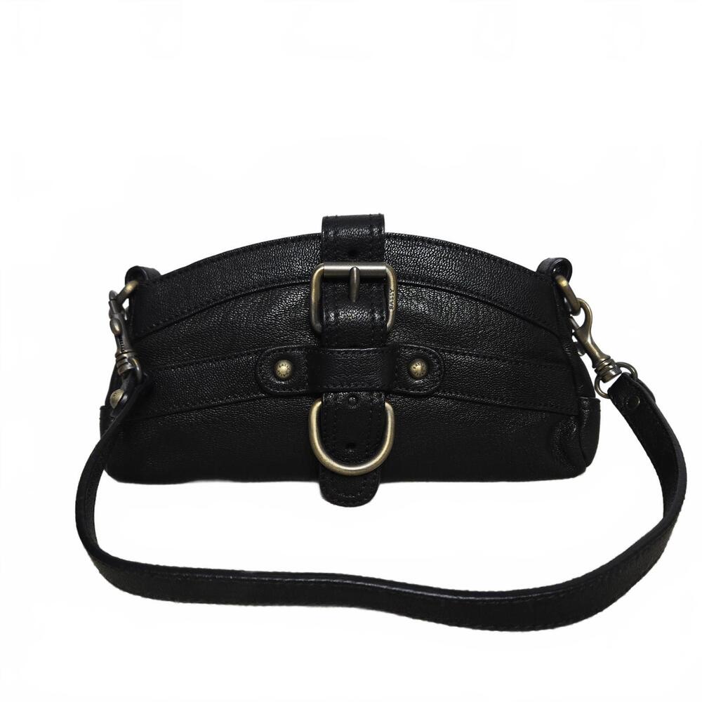 Vintage Bally Purse Black Leather Shoulder Bag Antique Brass Detachable Strap